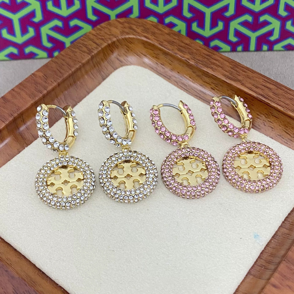 Tory Burch Double Sided Rhinestone Hollow Letter Metal Drop Earrings